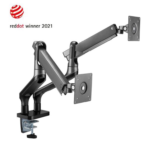 BRATECK 17''-32'' Premium Aluminium Dual Spring-Assisted Desk Mount Monitor Arm. Supports VESA up to 100x100. Extend, Tilt and Swivel. Detachable VESA Plate.