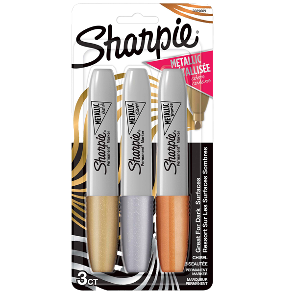 Sharpie Metallic Chisel Permanent Marker Gold Silver Bronze 2089609 - Blister Pack of 3