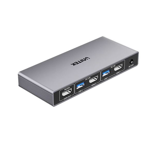 UNITEK 5Gbps HDMI KVM Switch. Switches Between 2 Devices, Shares 1 HDMI 4K@60Hz Display & 4 USB Ports, Supports 4K, Plug & Play, Includes 5V/2A Power Adapter. Space Grey.