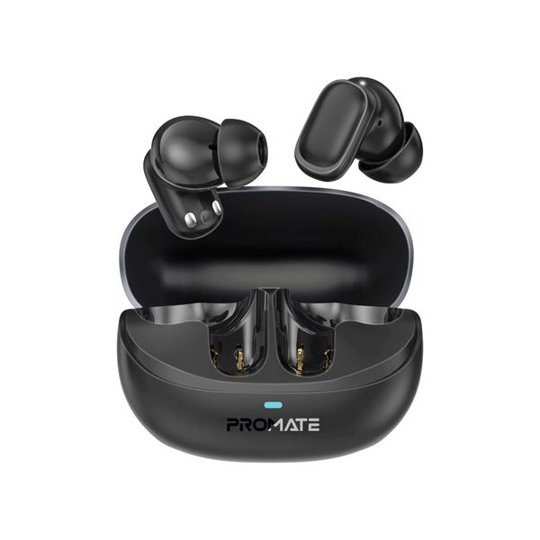 PROMATE In-ear HD TWS BT Earbuds with Intellitouch & 400mAh Charging Case. Ergonomic Fit, up to 6-Hours Playback, 2x 35mAh Earphone Battery, Water Resistant, Auto Pairing. Black Colour.