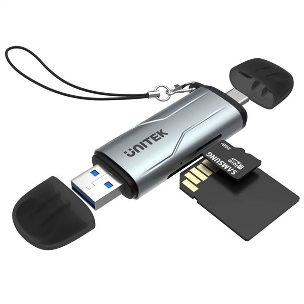 UNITEK 2-in-1 SD 3.0 Card Reader. Dual USB-A & USB-C Connectors. Supports 5Gbps Fast Trasfer Speed, Plug & Play, Aluminium Alloy Body, Space Grey. UNITEK BACK-UP PROMOTION