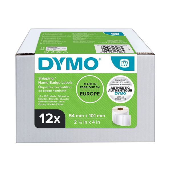 DYMO Genuine LabelWriter Shipping Labels,54mm x 101mm, 220 labels/roll, Bulk pack of 12 Rolls