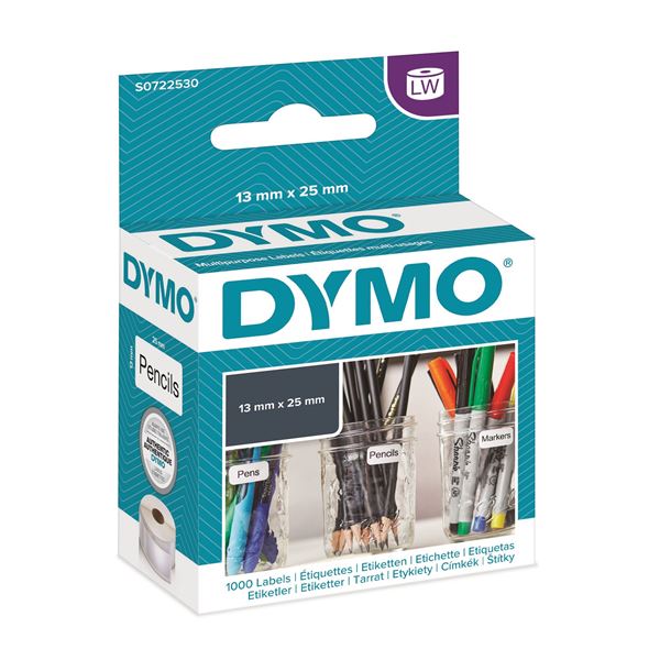 DYMO Genuine LabelWriter Multi Purpose 2 Up Labels  13mm x 25mm White, 1000 Lables per pack