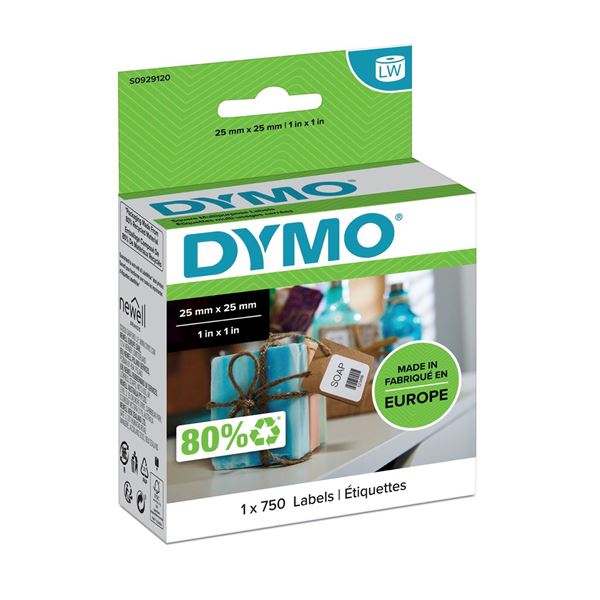DYMO Genuine LabelWriter Multi Purpose labels,  25mm x 25mm, 1 roll with 750 labels, removable.