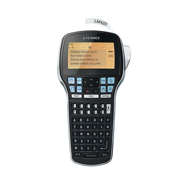 DYMO LabelManager 420P Portable Labeller, 7 font sizes, 8 font style, 10 text styles, and 8 boxes plus underline, Customize labels on your computer through PC or Mac connection.