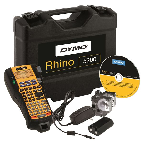 DYMO Rhino 5200 Industrial Labeller Hard Case Kit,Hot-keys to print pre-formatted labels, symbol library with industry symbols, Prints Code 39 and Code 128 bar codes on 19mm labels