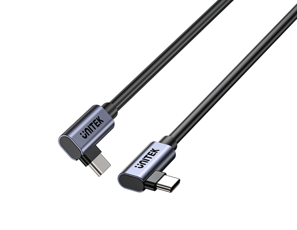 UNITEK 0.5m 100W Right Angle USB-C to Right Angle USB-C Cable. Supports PD3.0/QC3.0 Fast Charging, Dual 90-Degree Connectors, Data Transfer in Seconds, Aluminium Space Grey Connectors, Black Cable