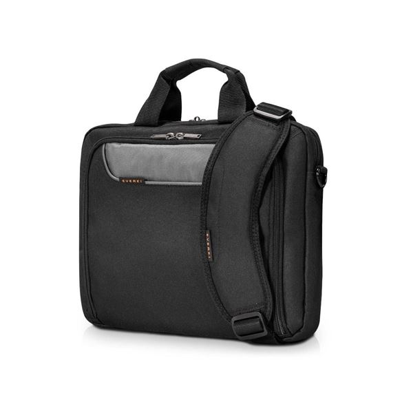 EVERKI Advance ECO Briefcase 13-14" Separate Zippered Accessory Pocket, Front Stash Pocket, Trolley Handle Pass Through Strap, Ergonomic Shoulder Pad. Made with Sustainable Materials!