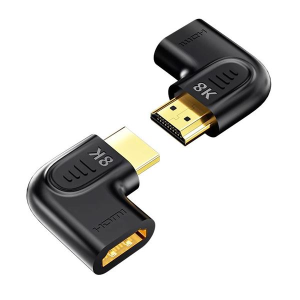 UNITEK 8K HDMI 90 & 270 Degree Vertical Flat  Adapter with Gold-Plater Connectors. Supports HDMI 2.1, Plug & Play, Supports 8K@60Hz/4K@120Hz HDR Images. Black.