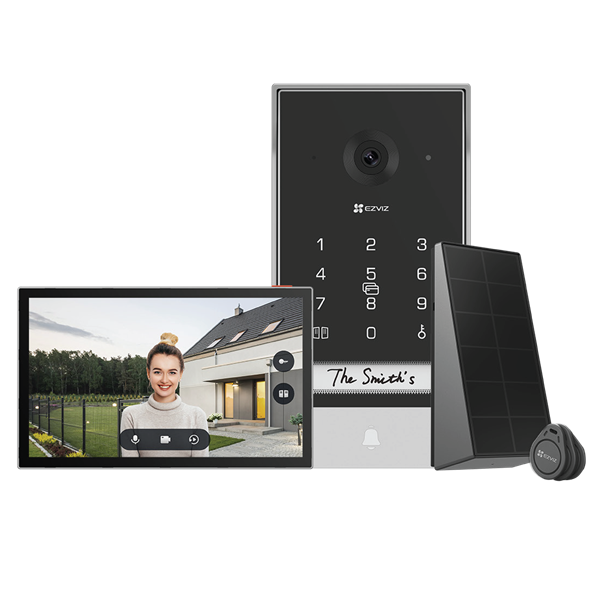 EZVIZ Smart Home 2K Video Doorphone with Solar-powered Charging Panel. Rechargable 2600mAh Battery, Supports H.264/265, 2-Way Talk, Remote & Passcode Unlock, 7" Colour Touch Screen, Inc Smart RFID