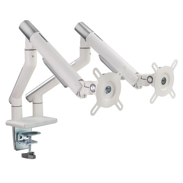 BRATECK 17-32" Dual Premium Slim Aluminium Spring-Assisted Desk Mount Monitor Arm. Quick Release Detachable VESA Plate, Built-in Spring Tension, 180 Rotation Stop, Built-in Cable Management, White