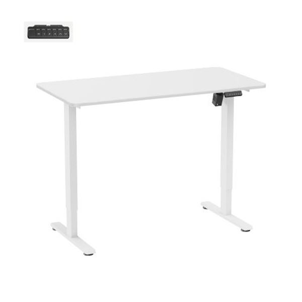 BRATECK Eco Ergonomic Office Electric Sit-Stand Desk with Single Motor. Desktop Included, Width 1200 x600mm, Height Range 730-1210mm, Weight Cap 40Kgs, 3 memory Settings Collision Sensor, White