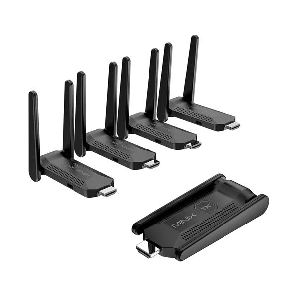 MINIX B14 1-In-4-Out 1080P Wireless HDMI Extender up to 50m. Simultaneous Connection to Multiple Devices. High-Definition Video Streaming. Plug-and-play.