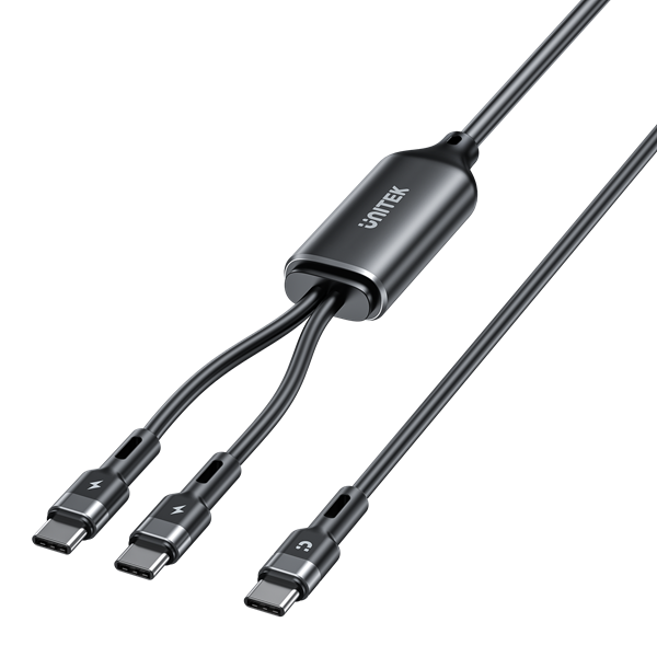 UNITEK 2-in-1 USB-C Cable with Dual Connectors. Fast Charge iPhone 16 Series, MacBook, iPad & More. Single Port 100W Fast Charging, Intelligent Power Management, Super Durability. Black