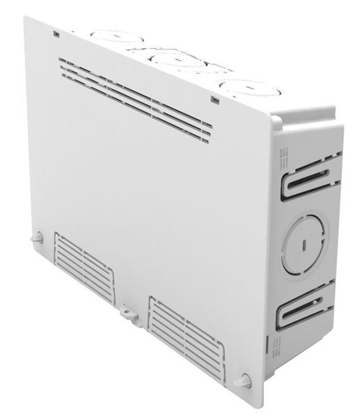 DYNAMIX 9" Recessed Plastic Enclosure with Flush Lid. Slim Vented Lid with Triple GPO and Cable Entry Knock Outs.  JUNE PROMO - FREE Cat6 Patch Panel