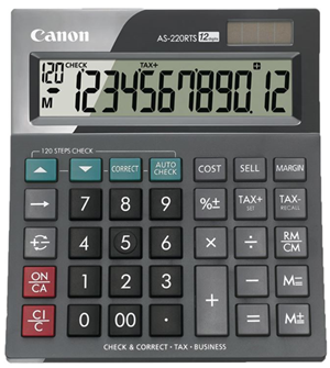 This smart 12-digit compact desktop calculator has time saving business and tax functions, including 120 calculation steps stored to memory. Part-manufactured from Canon recycled materials, it supports environmental sustainability too.