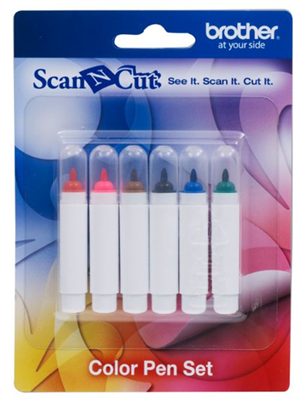 Colour pen set - This set includes six craft colour pens with permanent ink, for drawing and tracing on paper. For use with ScanNCut Pen Holder (not included). Always keep cap on when not in use