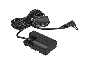 This DC Coupler DR-E6 is compatible with select Canon digital cameras. It fits inside the camera's battery compartment and has an attached 2.3 m DC cord. This cord plugs into the AC-E6 AC adapter accessory.</br></br>