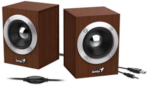 6W RMS, USB Powered, 3.5mm Audio Input, 1.2m Cable Length, Brown Wooden Speakers