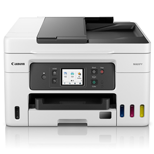 Print/Copy/Scan/Fax, USB/Ethernet/WiFi, 18 ipm (Mono), 13 ipm (Colour), Single 250-sheet Paper Tray. 35-sheet ADF, Cartridge-free Ink Tank System, Refill Bottles: Black GI66 (6000pages); Colour GI66C/GI66M/GI66Y (14000 pages)