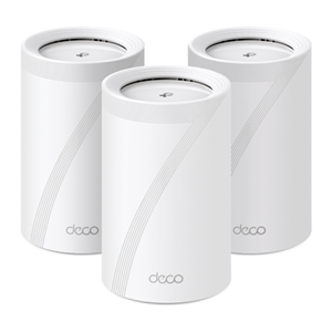Deco BE65  3-pack, BE11000 Whole Home Mesh Wi-Fi 7 System(Tri-Band)</br>SPEED: 574 Mbps at 2.4 GHz + 4320 Mbps at 5 GHz + 5760 Mbps at 6 GHz</br>SPEC: Internal Antennas, 4 × 2.5 Gigabit Ports (WAN/LAN auto-sensing), 1× USB 3.0 Port, 240MHz for 5 GHz and 320MHz for 6 GHz, 6-Stream