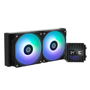 CPU Liquid Cooler 240mm, with Live CPU Temperature Display, Black</br>- Pump size : 73 X 73 X 57.3(H)mm</br>- Pump speed : 3,000RPM±10%</br>- Fan speed :600~2,000RPM±10%</br>- Max noise level : 29.7dB(A) ±10%</br>- Max air flow : 69.12CFM±10%</br>- Max air pressure : 2.01mmH2O±10%</br>