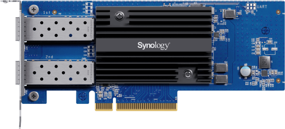 Synology E10G30-F2 is a dual-port 10 Gigabit SFP+ PCIe 3.0 x8 Ethernet adapter specifically designed for Synology NAS servers (check compatibility). With CPU Offload (RDMA over Ethernet) support, E10G30-F2 satisfies the demands of high performance computing.</br></br>Compatible Units listed here: https://www.synology.com/en-nz/products/E10G30-F2#specs