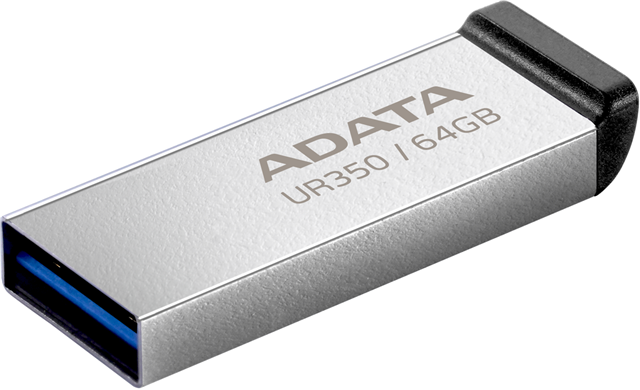 UR350 Flash Drive USB 3.2 Gen1 5Gbps (backward compatible with USB 2.0), 64GB Capacity, 31.9 x 12 x 5.7mm, 3.5g each, Silver, Hassle-free capless design, Waterproof and dustproof with COB design, Sturdy nickel-toned housing provides a solid construction</br>