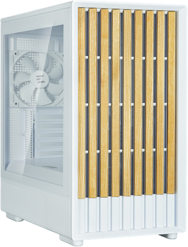 mATX Mini Tower PC Case</br>, Has Wooden Elements, 120mm White Fan x 3 (Front, Rear)</br></br>