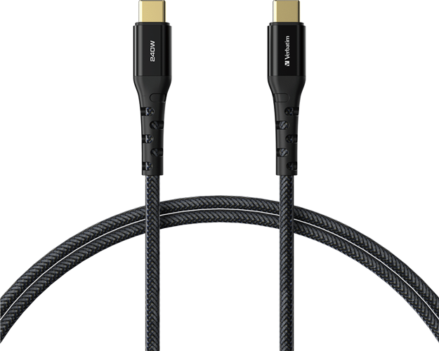 The Verbatim Tough Max 240W USB-C to USB-C Cable is engineered for high-speed charging and ultra-durable performance. Designed with Kevlar® fiber reinforcement, this cable withstands heavy use while delivering blazing-fast 240W power output, making it perfect for charging laptops, tablets, smartphones, and gaming devices with USB-C connectivity.