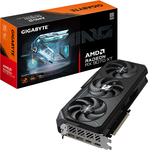 RX 9070 XT, Core Clock Boost Clock* : up to 3060 MHz (Reference card: 2970 MHz), Game Clock* : up to 2520 MHz (Reference card: 2400 MHz), </br>Stream Processors 4096, 20 Gbps 16GB GDDR6 256 bit, PCI-E 5.0, max res 7680x4320, Multi-view 4, Card size L=288 W=132 H=56 mm