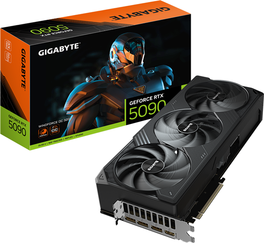 GV-N5090WF3OC-32GD, 32GB GDDR7 Memory, PCIE 5.0, ATX, 1000w recommended PSU, 3* DisplayPort 2.1b, 1x HDMI 2.1b, WINDFORCE 3X, 28000 MHz Mem Clock, 2467 MHz Core Clock</br>