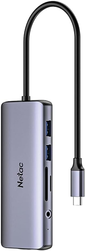 Netac Hub WF15, 11 in 1, Type-C to USB3.0*2+USB2.0*2+HDMI 4k@30hz+PD+mSD/SD 2.0+Audio+RJ45+VGA, aluminium alloy body</br></br>