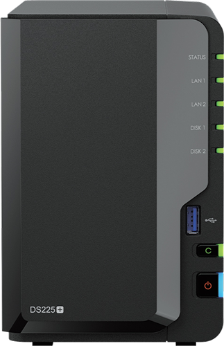 DS225+, Intel Celeron J4125, 2 GB DDR4 (Maximum of 6GB), 2x USB 3.2, 1x 2.5GbE LAN port, 2x 3.5" SATA Drive Bays</br> Compatible RAM Model - D4NESO-2666-4G (DDR4 non-ECC SODIMM)</br>3.5" Plus Series HDD Options:</br>HAT3300-4T</br>HAT3300-6T</br>HAT3310-8T</br>HAT3310-12T</br>HAT3310-16T