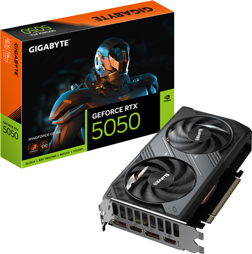 GV-N5050WF2OC-8GD, 8GB GDDR6 Memory, PCIE 5.0, ATX, 550w recommended PSU, 2* DisplayPort 2.1b, 2* HDMI 2.1b, WINDFORCE 2X, 20000 MHz Mem Clock, 2587 MHz Core Clock</br>