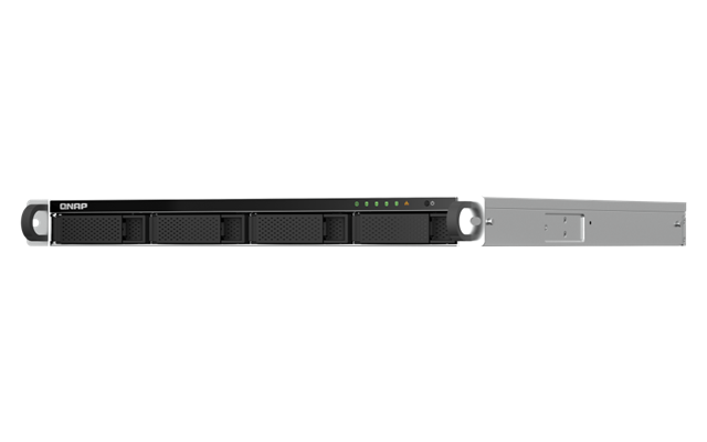 4-Bay NAS, Intel&reg; Celeron&reg; N5095 , 8GB RAM (expandable to 16GB), 4x 3.5/2.5" SATA, 2x M.2 2280, 2x 2.5GbE, 2x USB2.0, 2x USB3.2, HDMI output up to 4096x2160</br>43.3 &times; 430 &times; 479 mm, 1U Rack, 2x 250W Power Supply</br>Find compatible drives here:</br>https://www.qnap.com/en/compatibility/