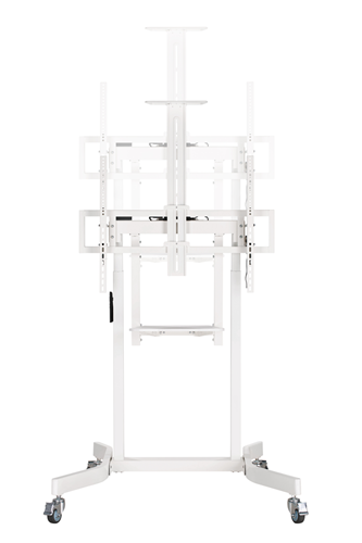 Introducing the Advanced Motorized and Moveable Large TV Trolley, the ultimate solution for flexible and stylish TV placement. This deluxe motorized TV cart features a powerful lifting motor for smooth, quiet, and effortless height adjustment, along with a versatile tilt function (+5&deg; to -10&deg;) for optimal viewing angles. The sturdy equipment shelf and camera mount provide added convenience, while the 2-memory RF remote control allows you to raise or lower your TV from a distance. This robust cart supports screens from 50" to 100" and accommodates VESA sizes up to 800 x 600 mm, with an impressive weight capacity of 120kg/264lbs. With locking casters for smooth, floor-friendly movement, this TV trolley combines functionality and elegance, making it perfect for home theaters, presentations, or professional setups. Elevate your viewing experience today!</br>Colour: White