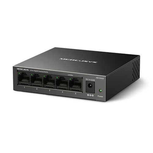 5-port Gigabit Switch, 5x 10/100/1000M RJ45 ports, steel case</br></br>