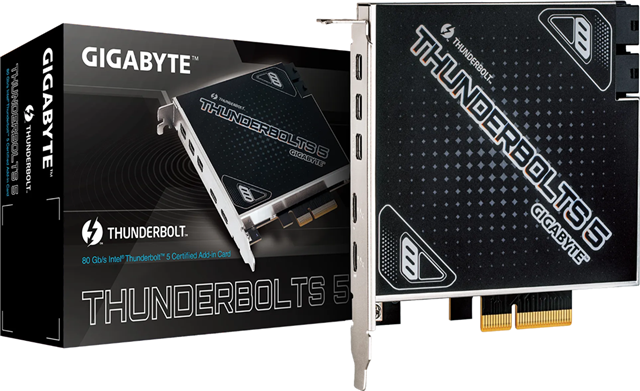 Intel&reg; Thunderbolt&trade; 5 Certified add-in card?</br>Intel&reg; JHL9580 Thunderbolt&trade; 5 controller?</br>Dual Thunderbolt&trade; 5 Ports (USB Type-C&trade;)?</br>Deliver up to 80 Gb/s bi-directional bandwidth, or up to 120Gb/s single-direction bandwidth.</br>Provides maximum support for DisplayPort&trade; 2.1 with 8K at 60Hz*?</br>Daisy-chain up to 10 Devices (5 devices per port)?</br>Support PD3.1 standard (up to 100W)</br>