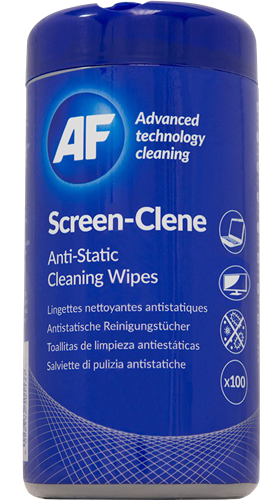 Moist anti-static cleaning wipes for use with monitors, laptops and anti-glare filters. Non smearing & Alcohol free.  Tub of 100 wipes