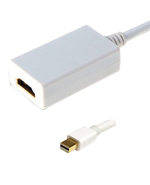Less force on interface, DisplayPort adapter cable, mini DP (male) - HDMI type A Female), 0.15m, DP 1.1a compatible, CE, white, This HD video and digital audio cable suits ideal to connect a MacBook, MacBook Air, MacBook Pro, iMac, Mac mini and Mac Pro to a HDMI Monitor, Beamer, LCD/TFT Monitor, LED or Plasma TV with a HDMI cable, for example